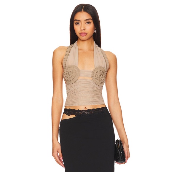 NWT Bec & Bridge Wave Crush Halter Top in Taupe - Picture 7 of 12